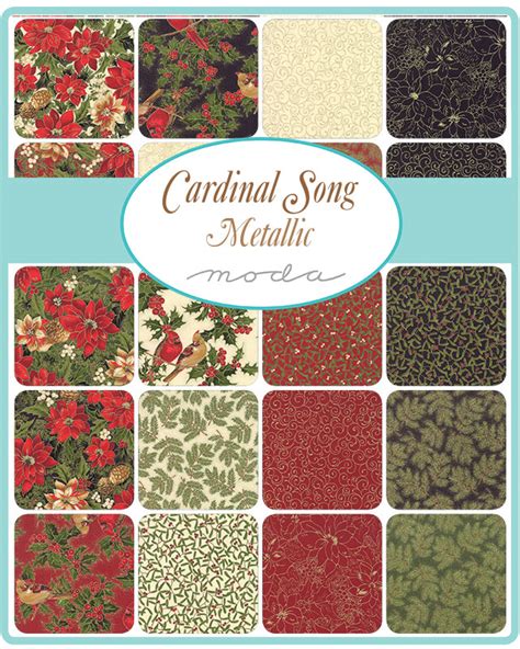 Moda Cotton Quilt Fabric Cardinal Song Metallic Mistletoe Black 